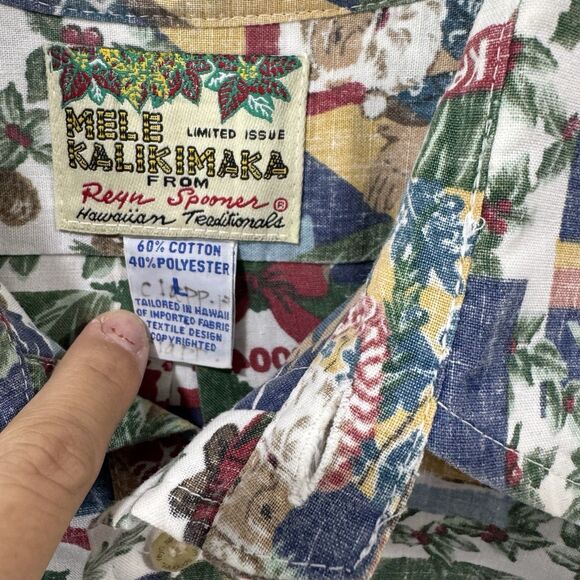 2004 Reyn Spooner Quilt Santa Mele Kalikimaka Popover Hawaiian Christmas Large - Picture 6 of 12